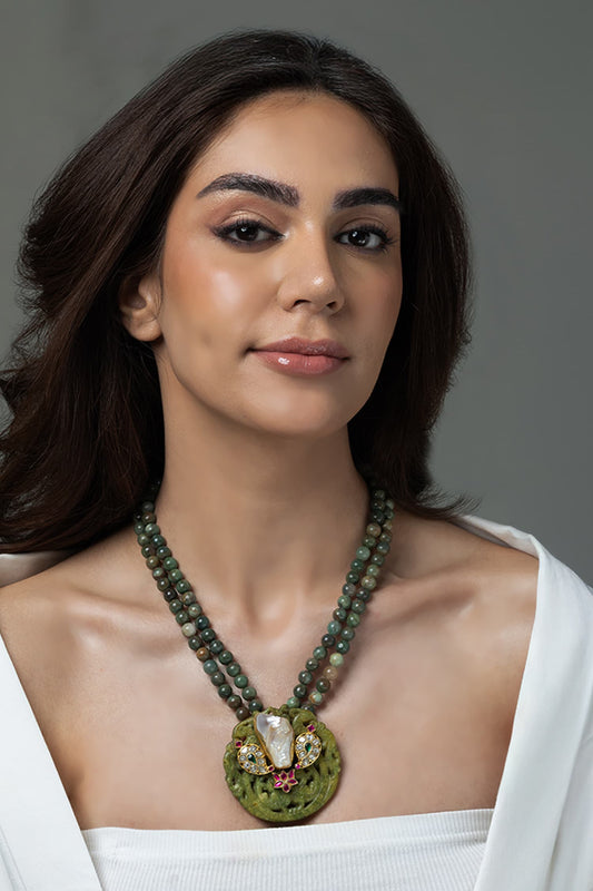 Green Dual-Strand Artistic Long Necklace 