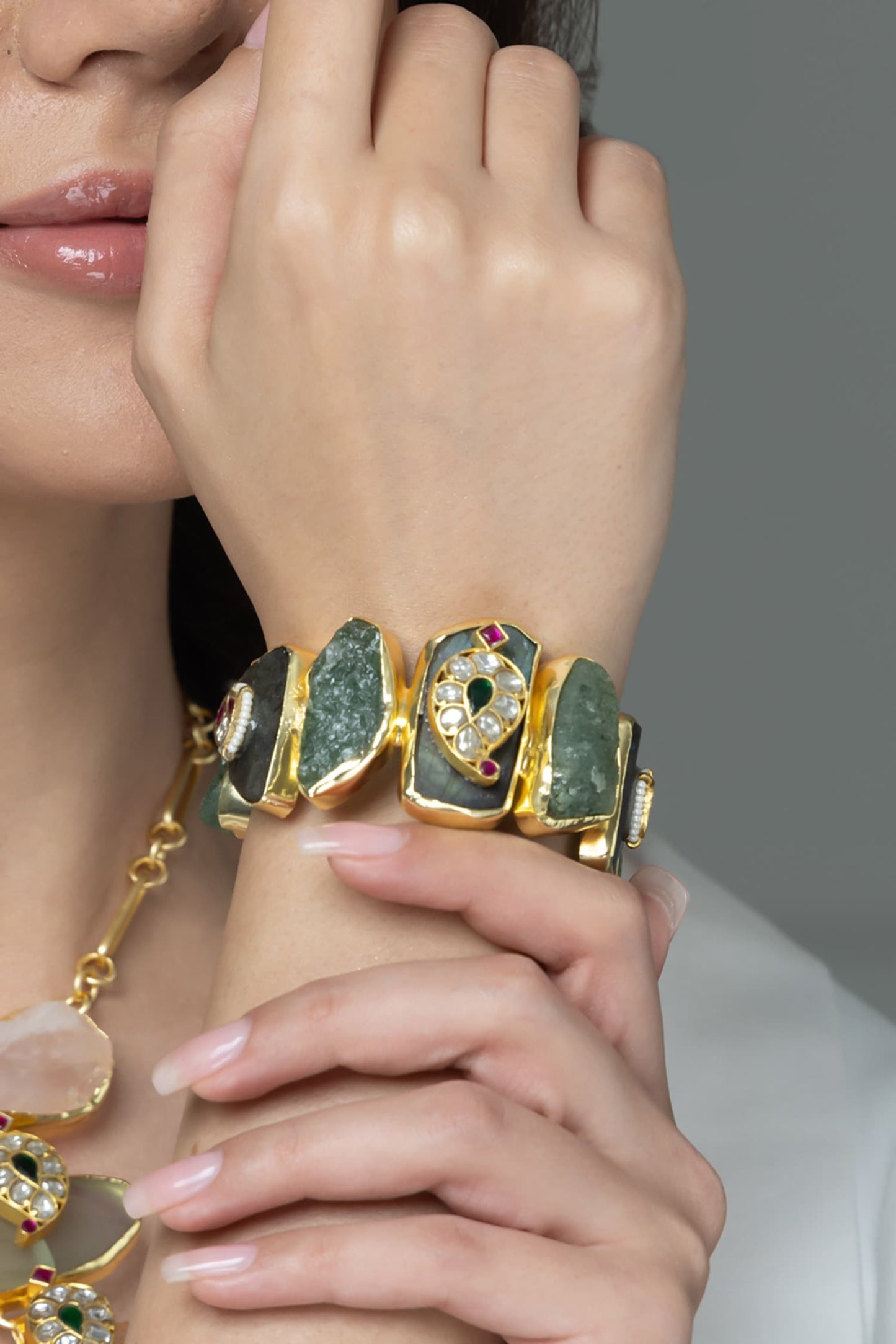 Artisan Raw Green Stone Bracelet 