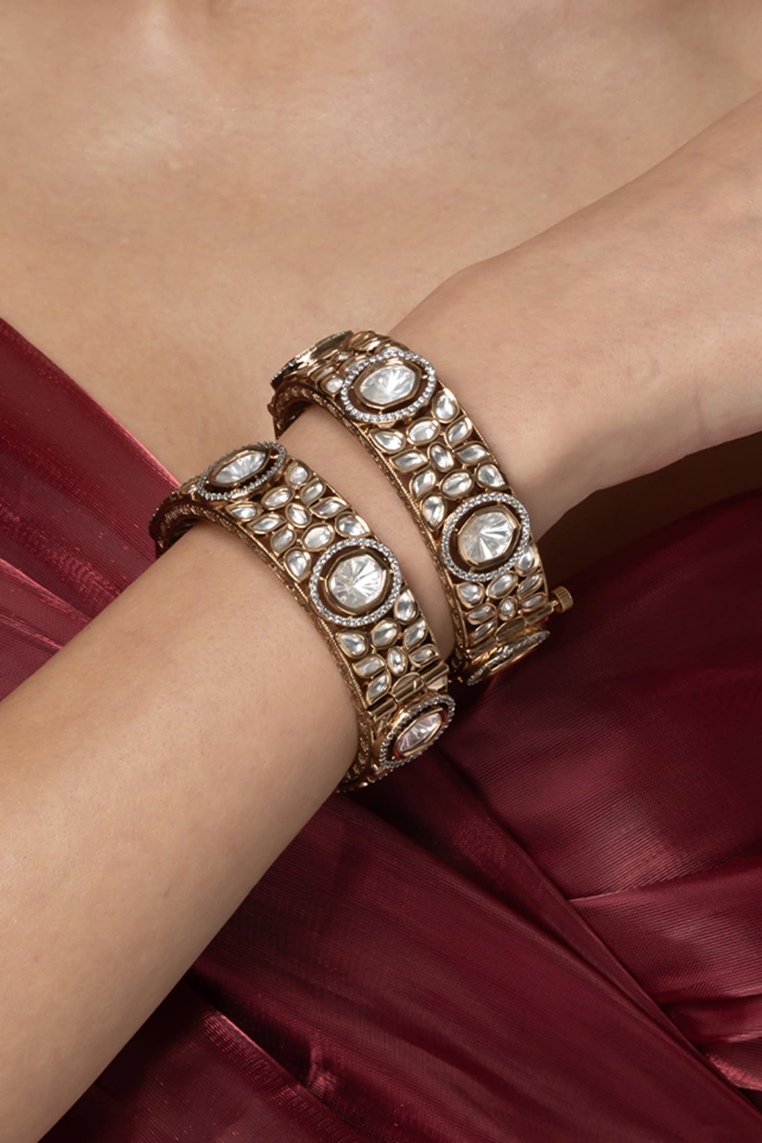 Traditional Uncut Stone Embellished Bangle - Set of 2 