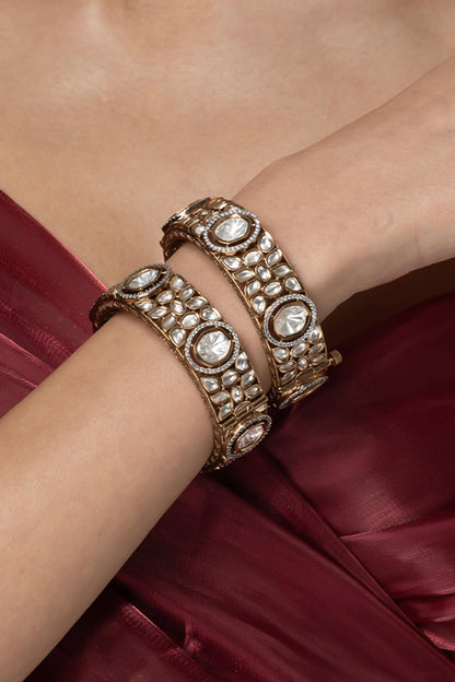 Traditional Uncut Stone Embellished Bangle - Set of 2 
