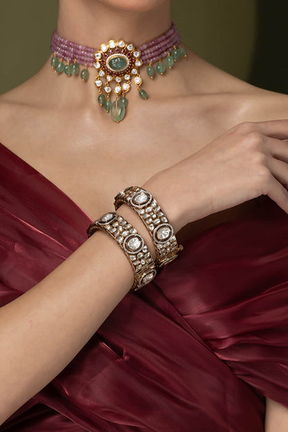 Traditional Uncut Stone Embellished Bangle - Set of 2 