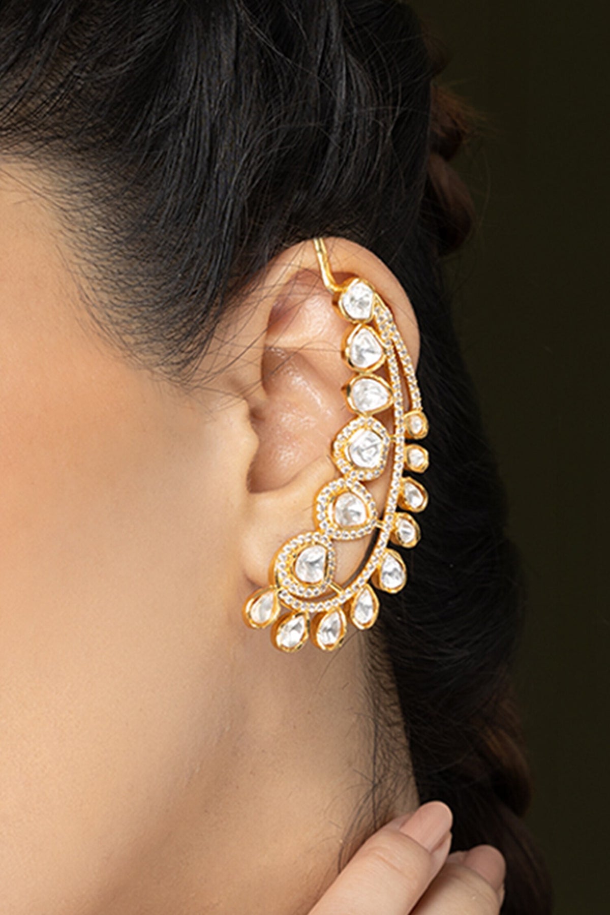 Polki Embellished Climber Ear Cuffs - Set of 2 