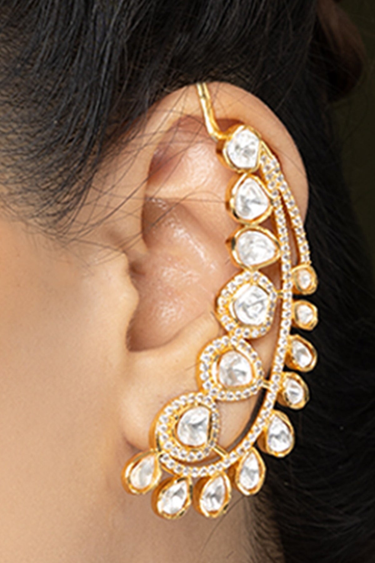 Polki Embellished Climber Ear Cuffs - Set of 2 