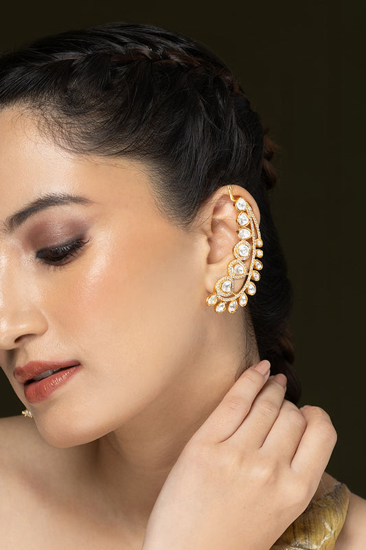 Polki Embellished Climber Ear Cuffs - Set of 2 