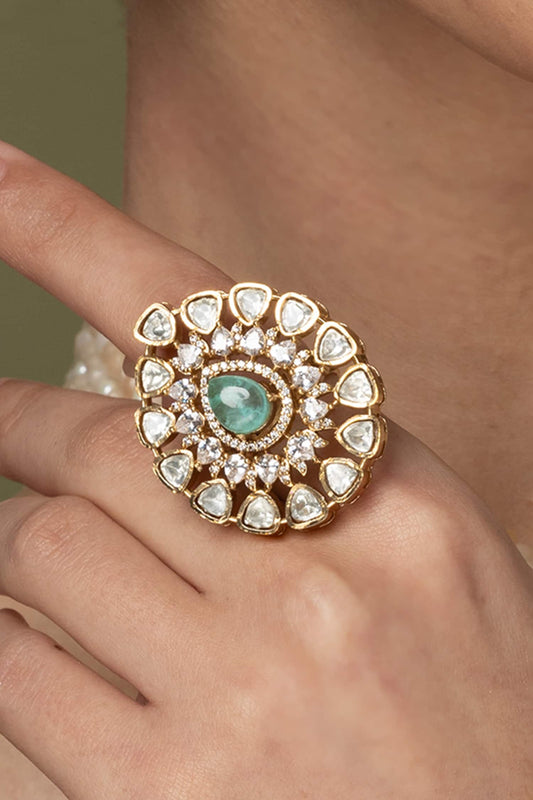 Mint Emerald & White Stone Cluster Ring 
