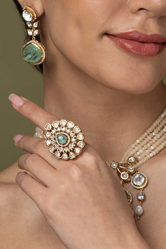 Mint Emerald & White Stone Cluster Ring 