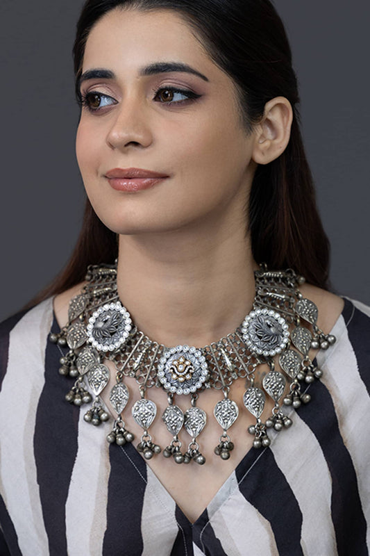 Oxidized Silver Filigree Necklace 