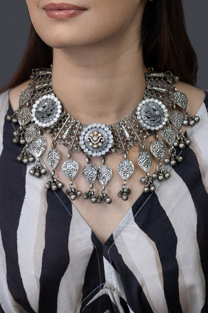 Oxidized Silver Filigree Necklace 