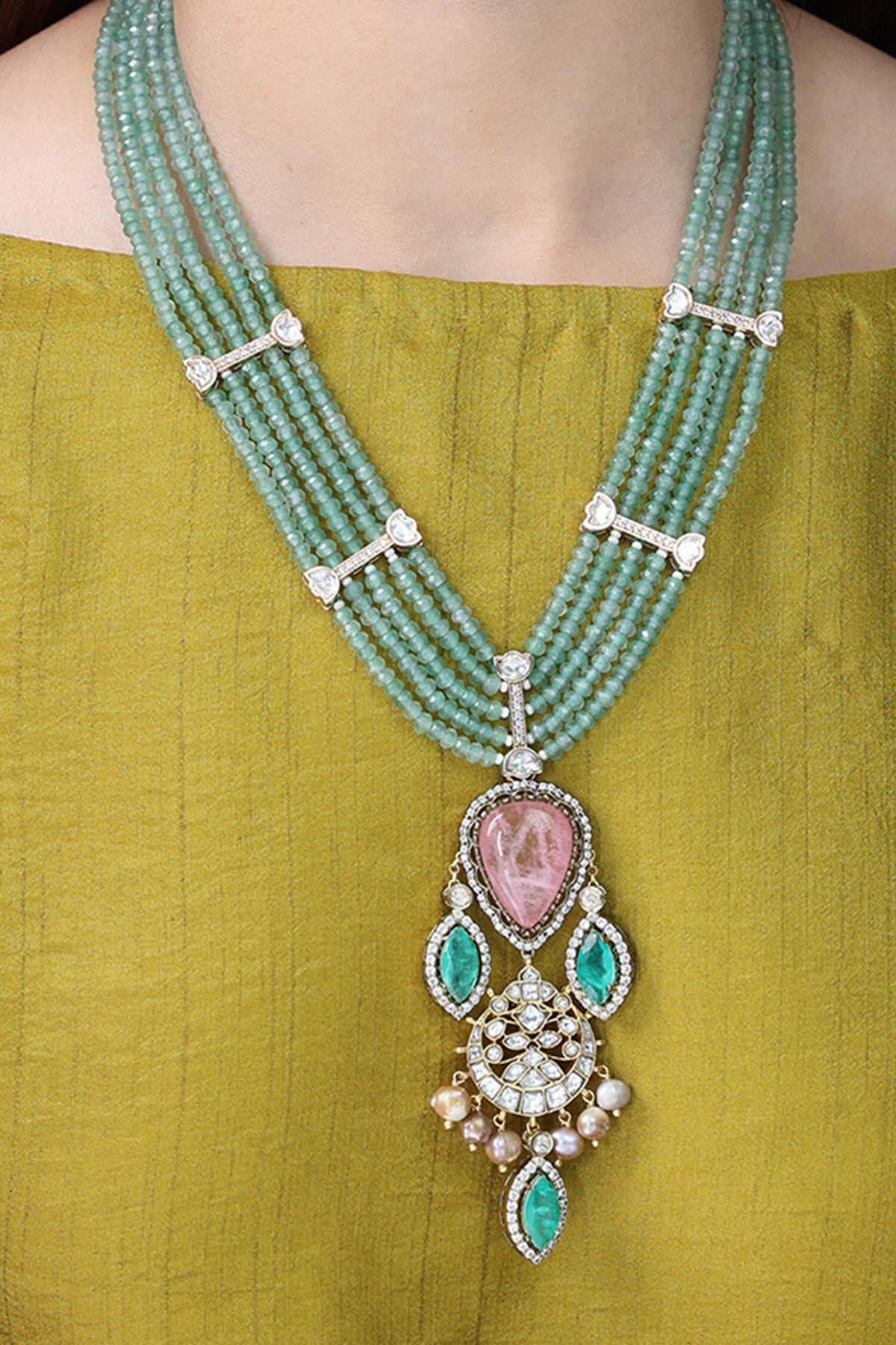 Verdant Multi Strand Heart Necklace 