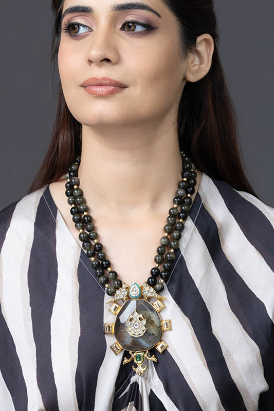 Midnight Slate Medallion Pendant Necklace 