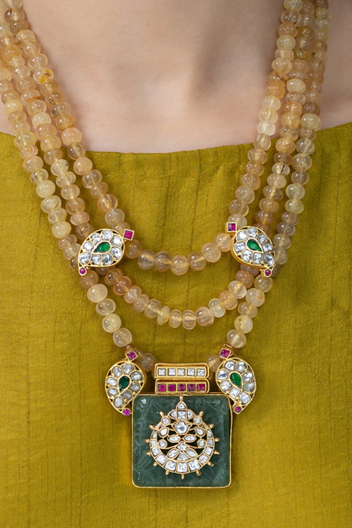Emerald Geometric Medallion Necklace 