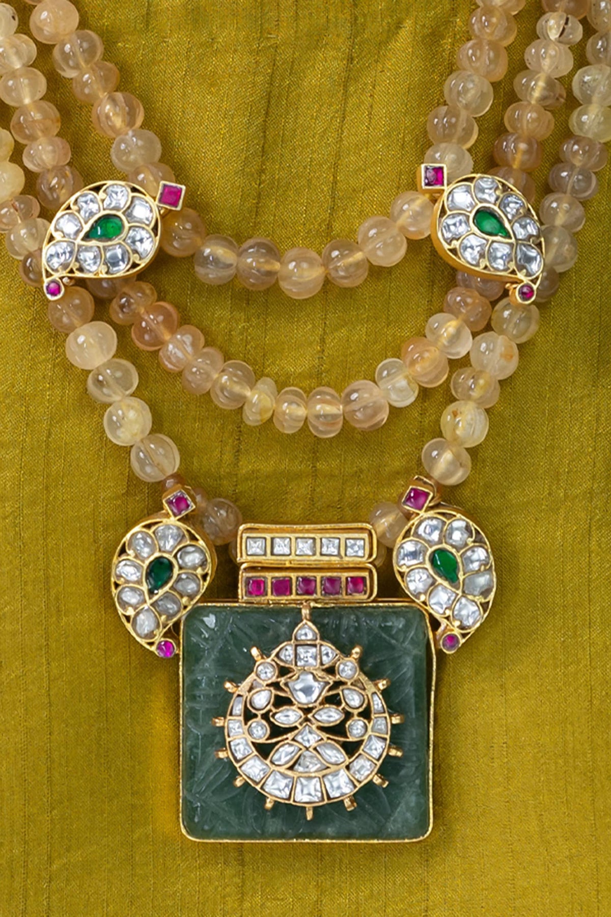 Emerald Geometric Medallion Necklace 