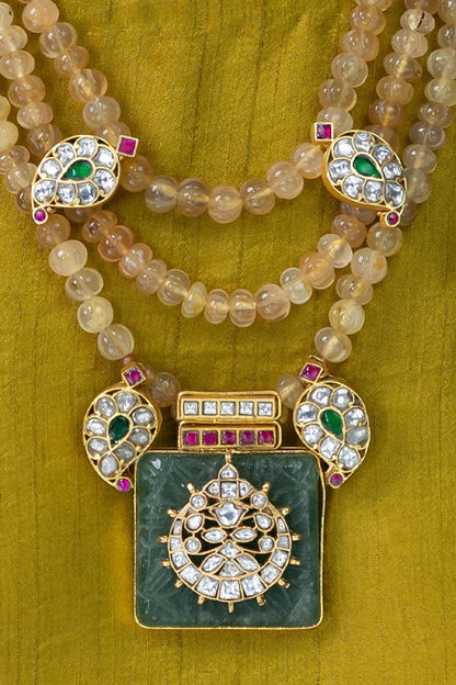 Emerald Geometric Medallion Necklace 