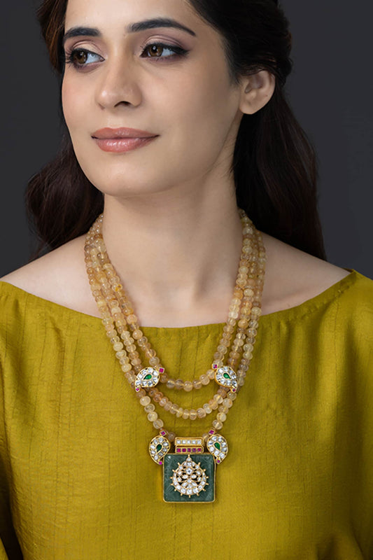 Emerald Geometric Medallion Necklace 