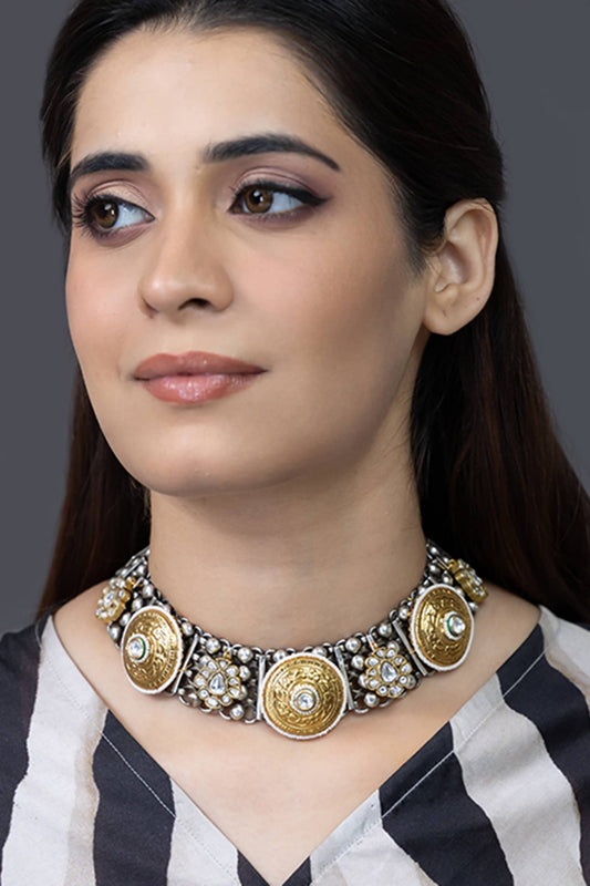 Two Tone Filigree Embellished Choker 
