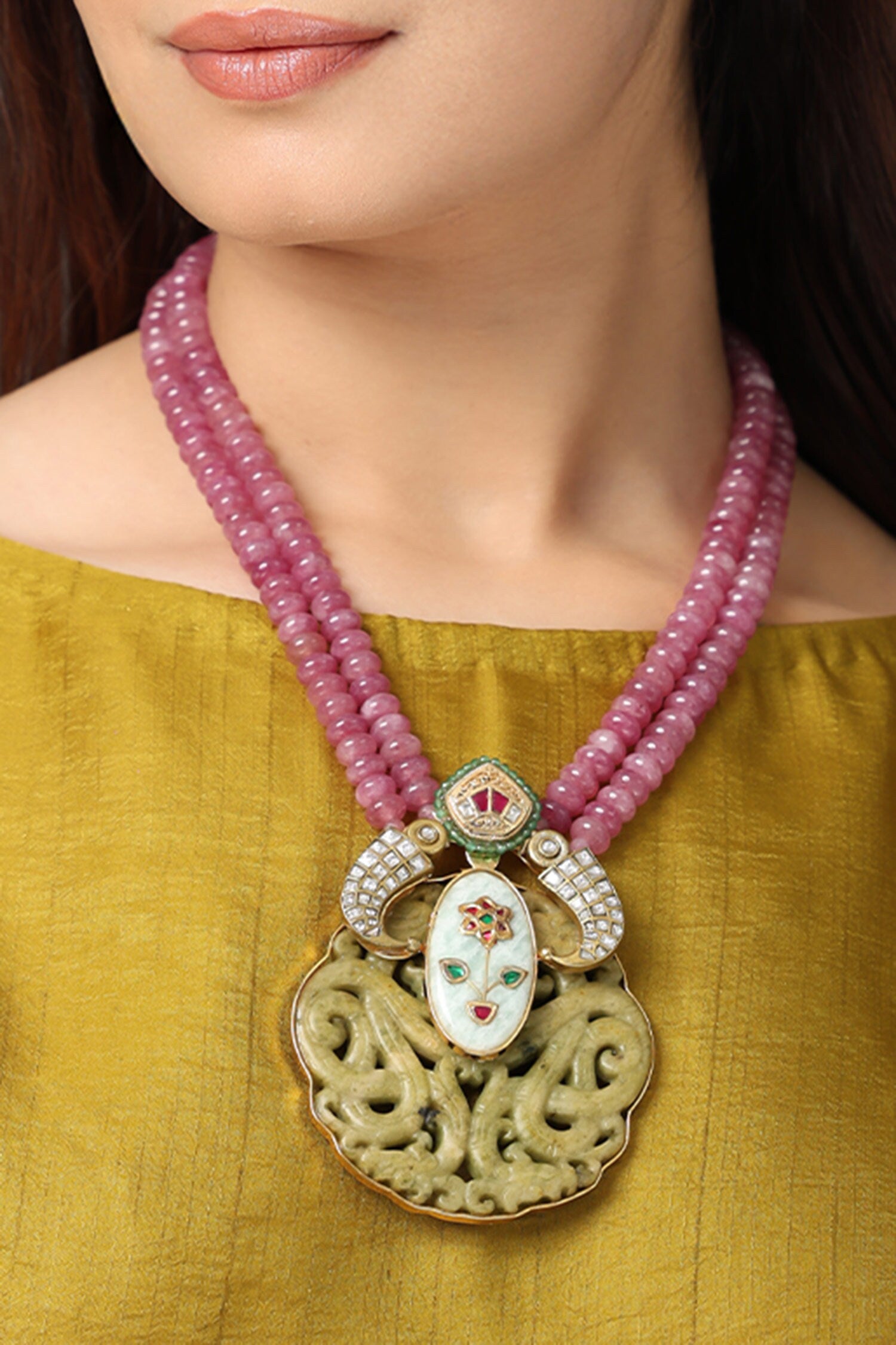 Ruby & Moss Medallion Pendant Necklace 