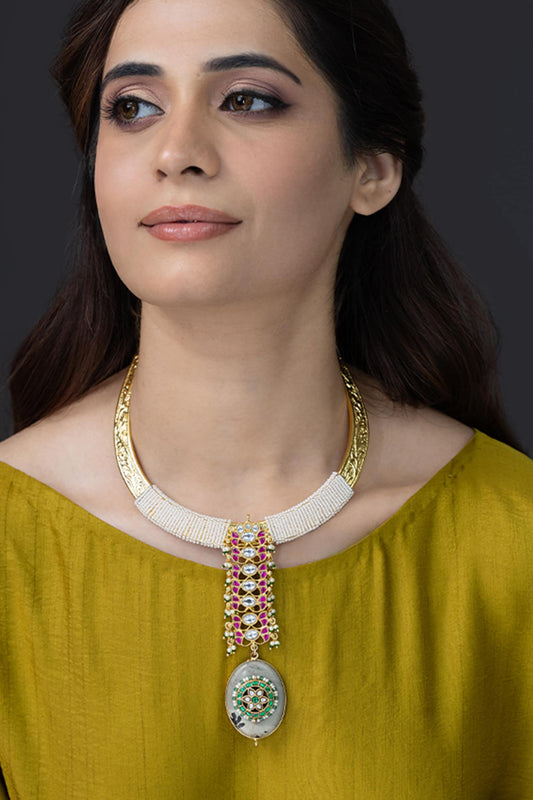 Petite Bead & Ruby Embellished Pendant Necklace 