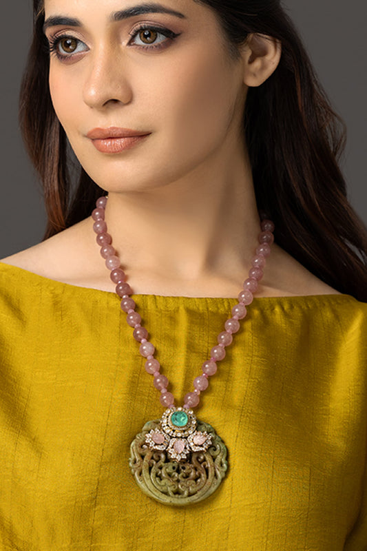 Rajwada Floral Carved Pendant Necklace 