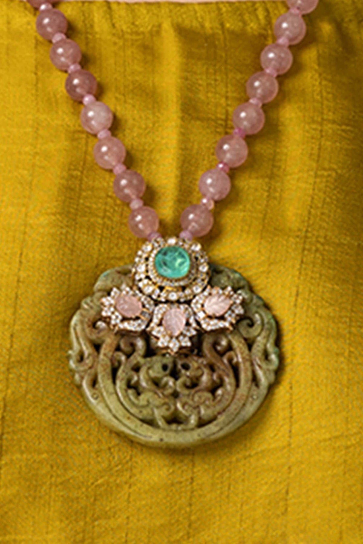 Rajwada Floral Carved Pendant Necklace 