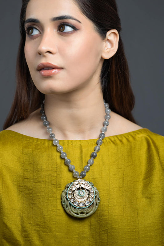 Noorani Floral Carved Pendant Necklace 