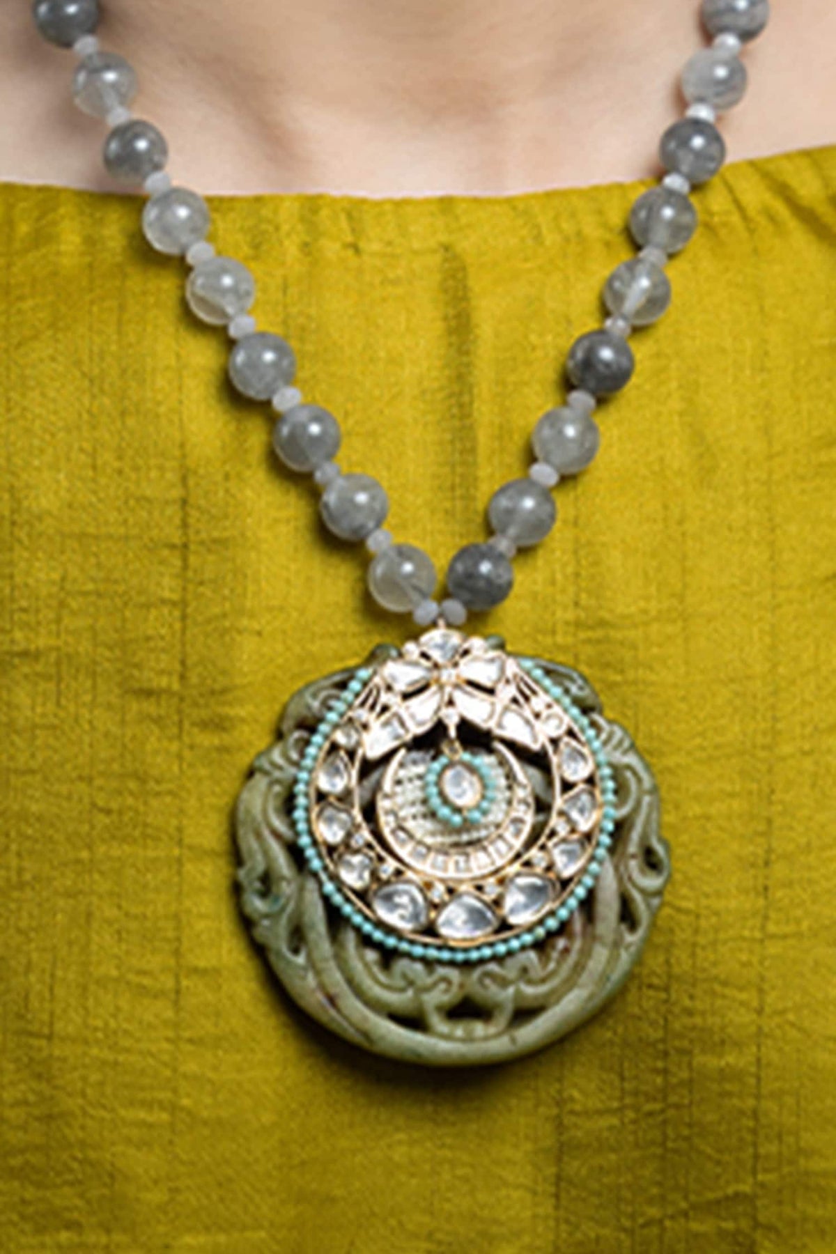Noorani Floral Carved Pendant Necklace 