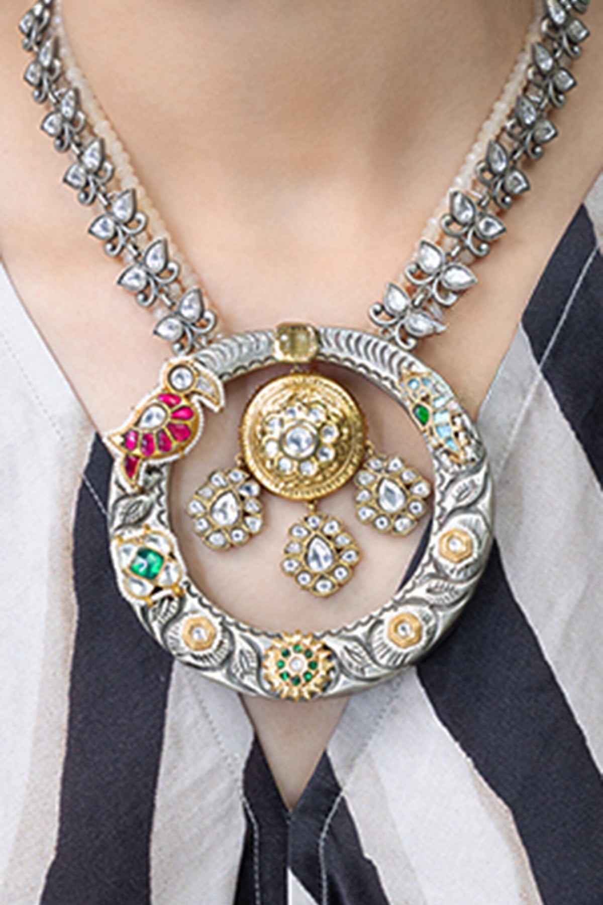 Aarohi Stone Studded Long Pendant Necklace 