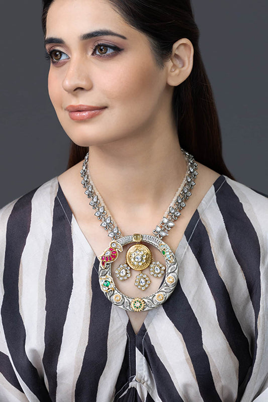 Aarohi Stone Studded Long Pendant Necklace 