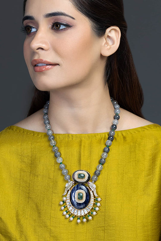Swarna Bead Embellished Long Pendant Necklace 