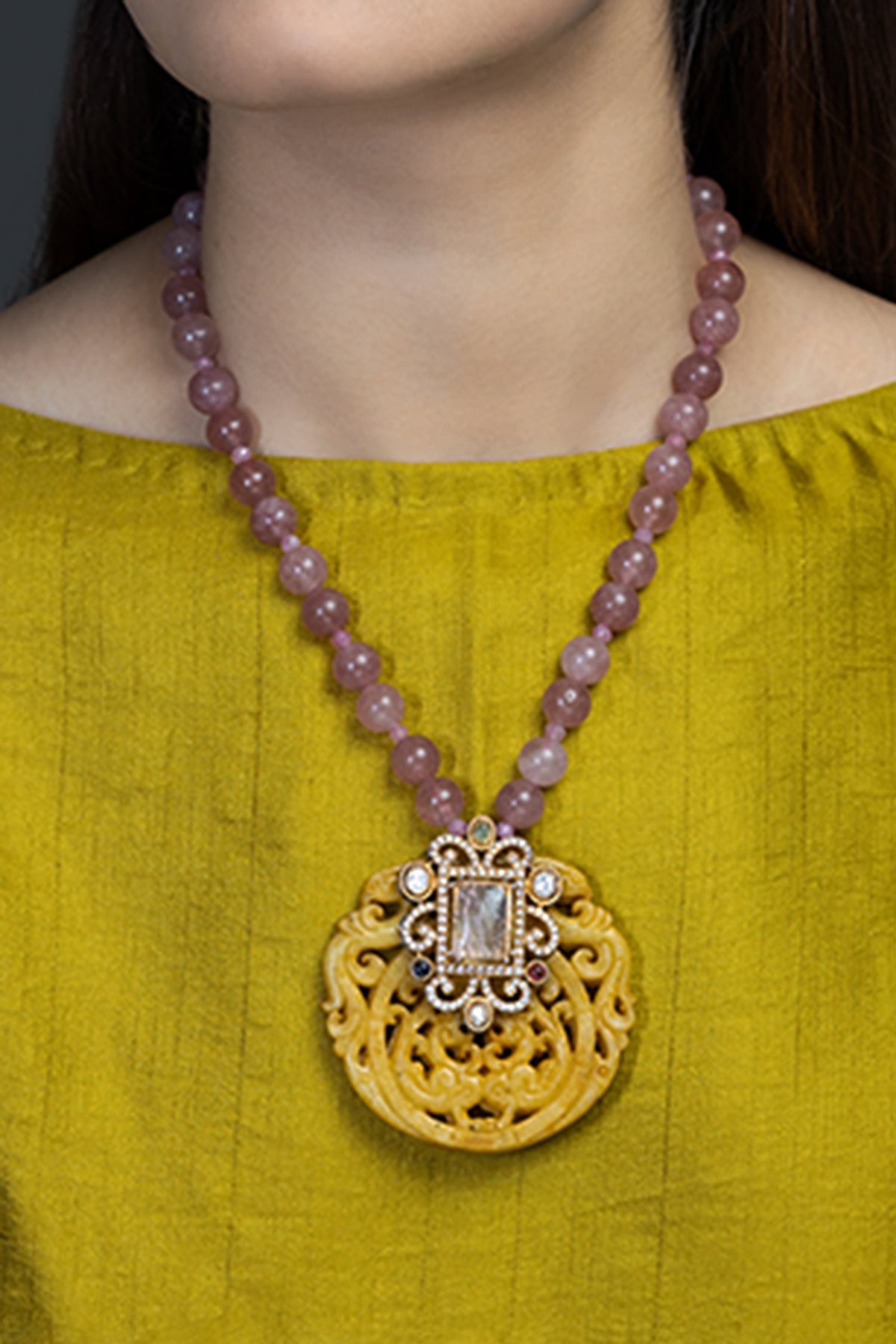 Devika Embellished Long Pendant Necklace 