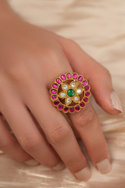 Polki Flower Embellished Ring 