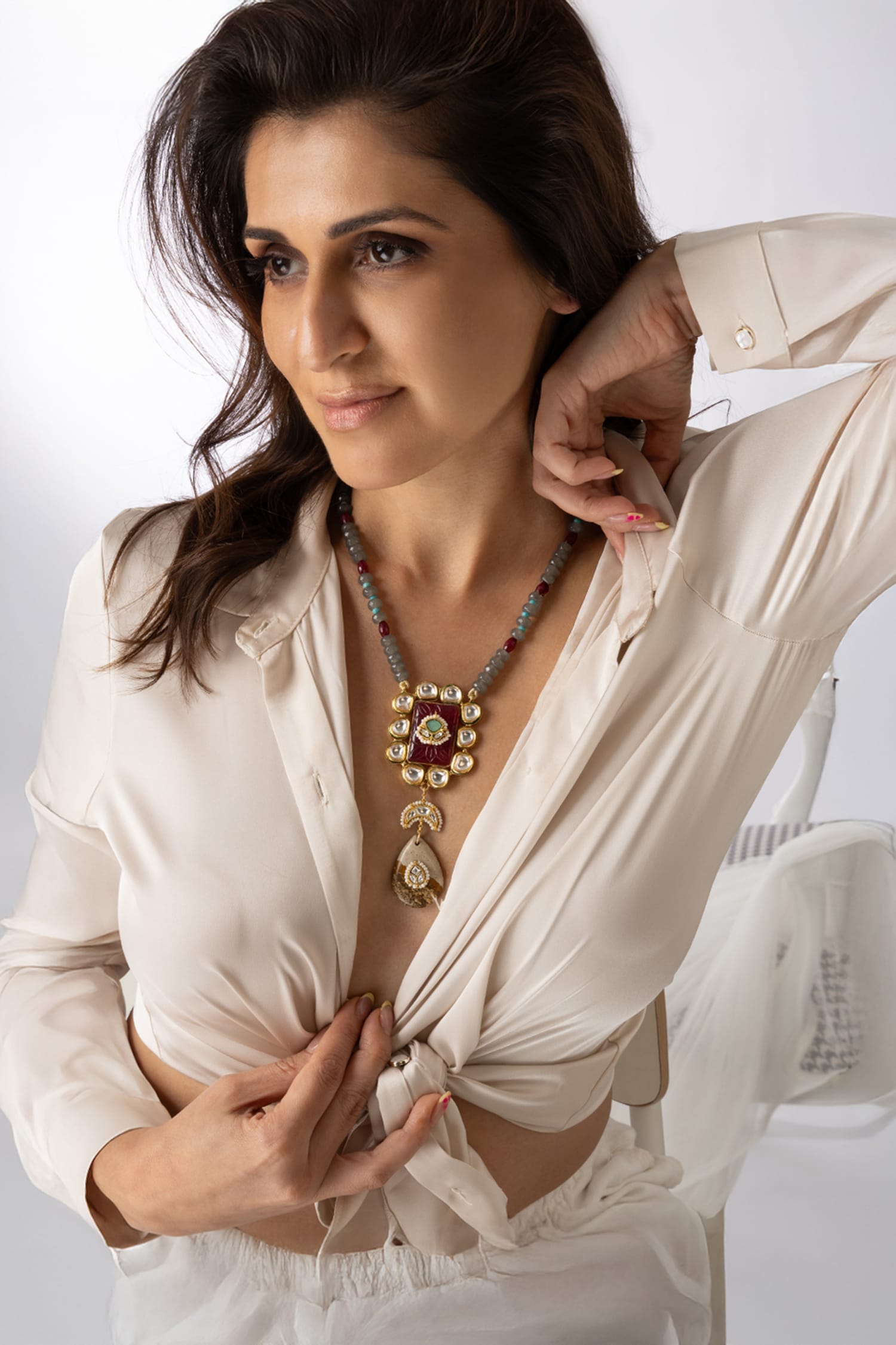 Ornate Mixed Bead Embellished Pendant Necklace 