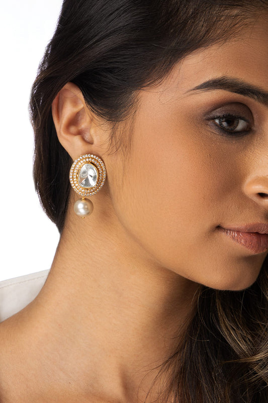 Uncut Stone Embellished Earrings 