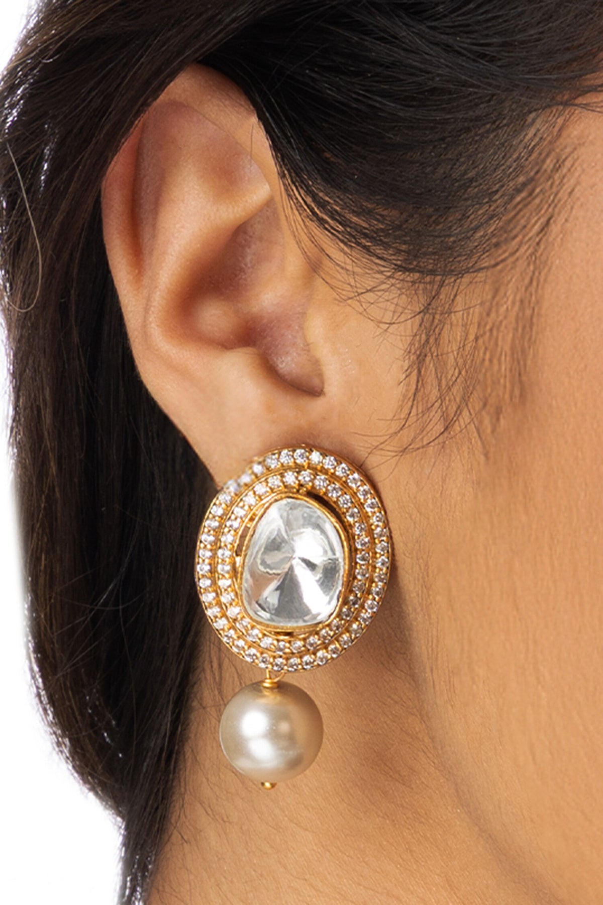 Uncut Stone Embellished Earrings 