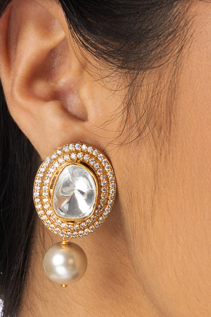 Uncut Stone Embellished Earrings 
