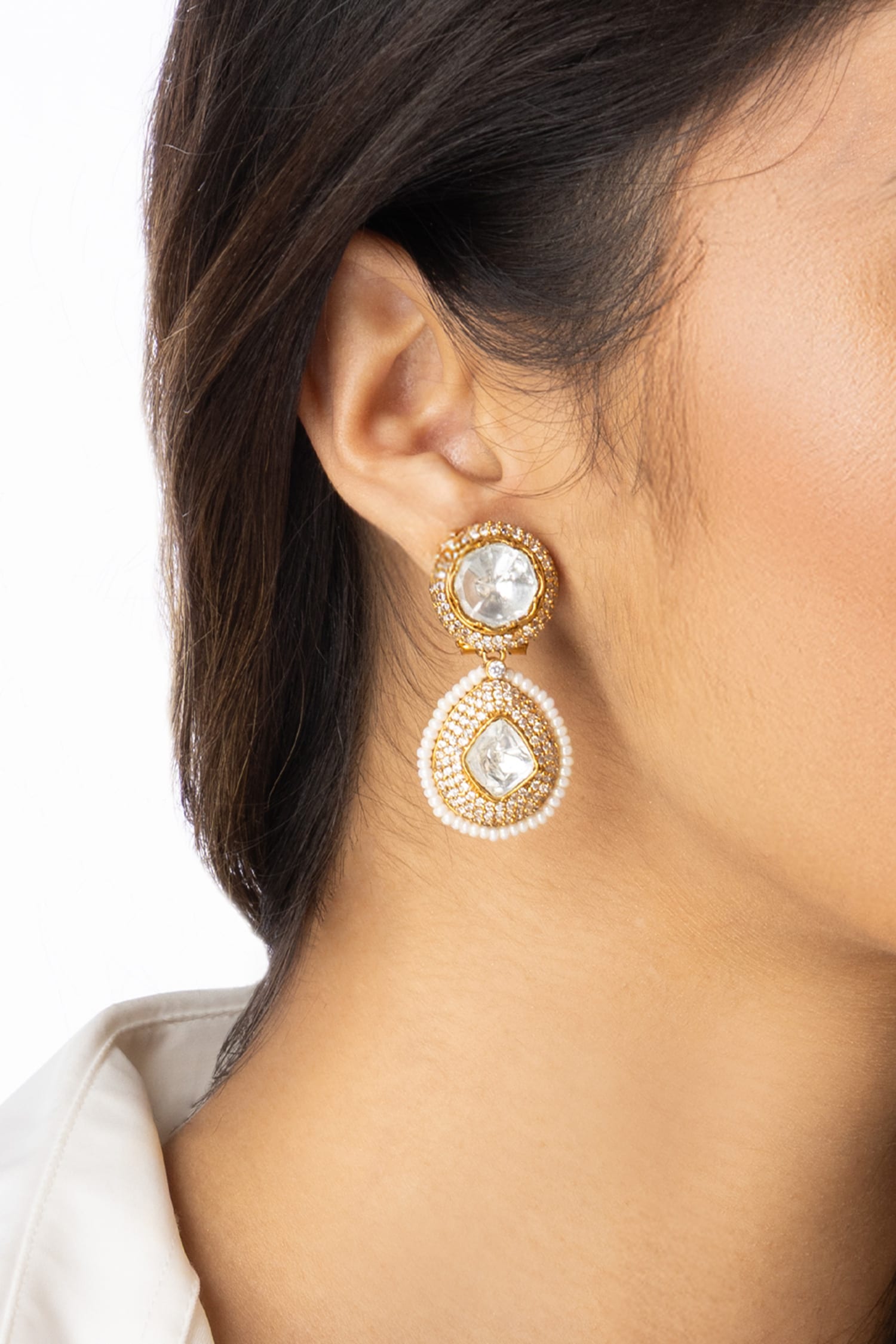 Uncut Stone Oval Earrings 