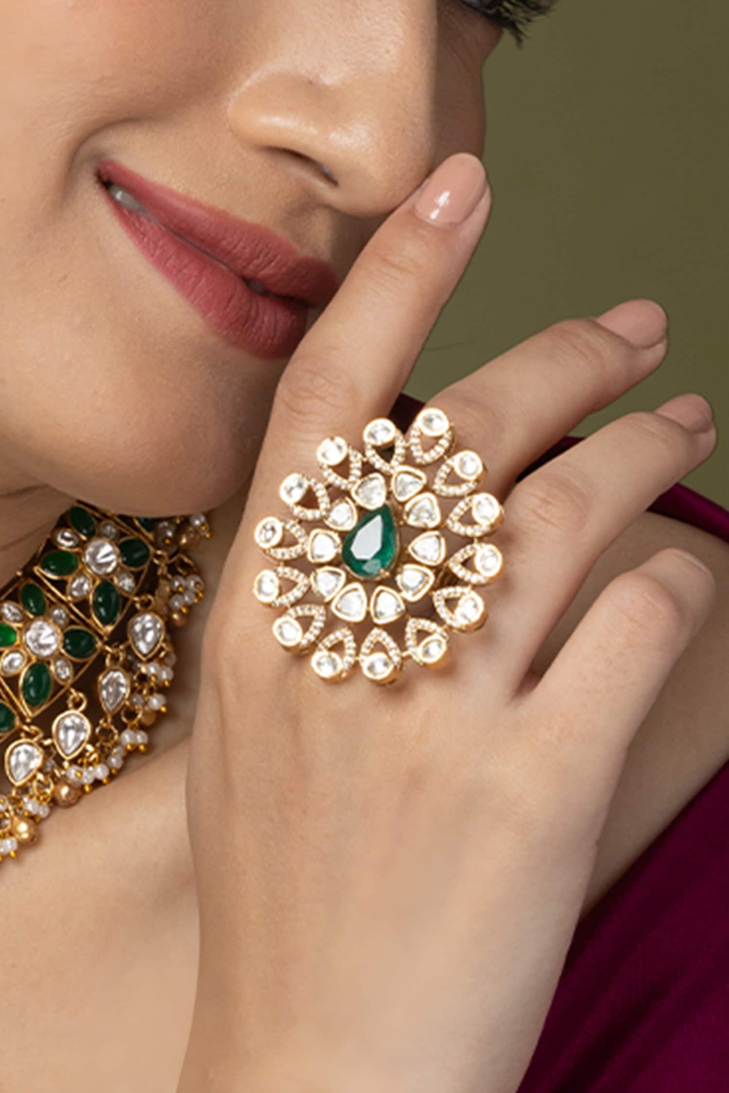 Polki Embellished Statement Ring 