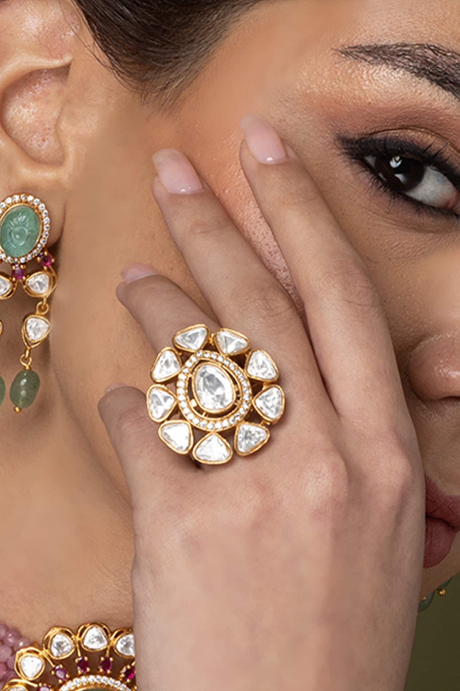 White Flower Cluster Ring 