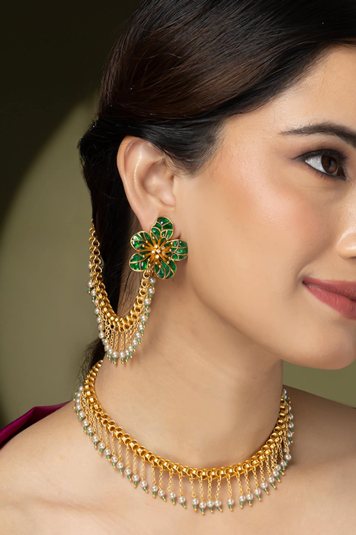 Emerald Bloom Changeable Kaan Chain Earrings 