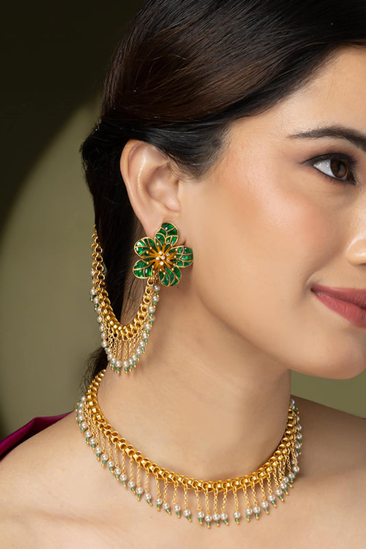Emerald Bloom Changeable Kaan Chain Earrings 
