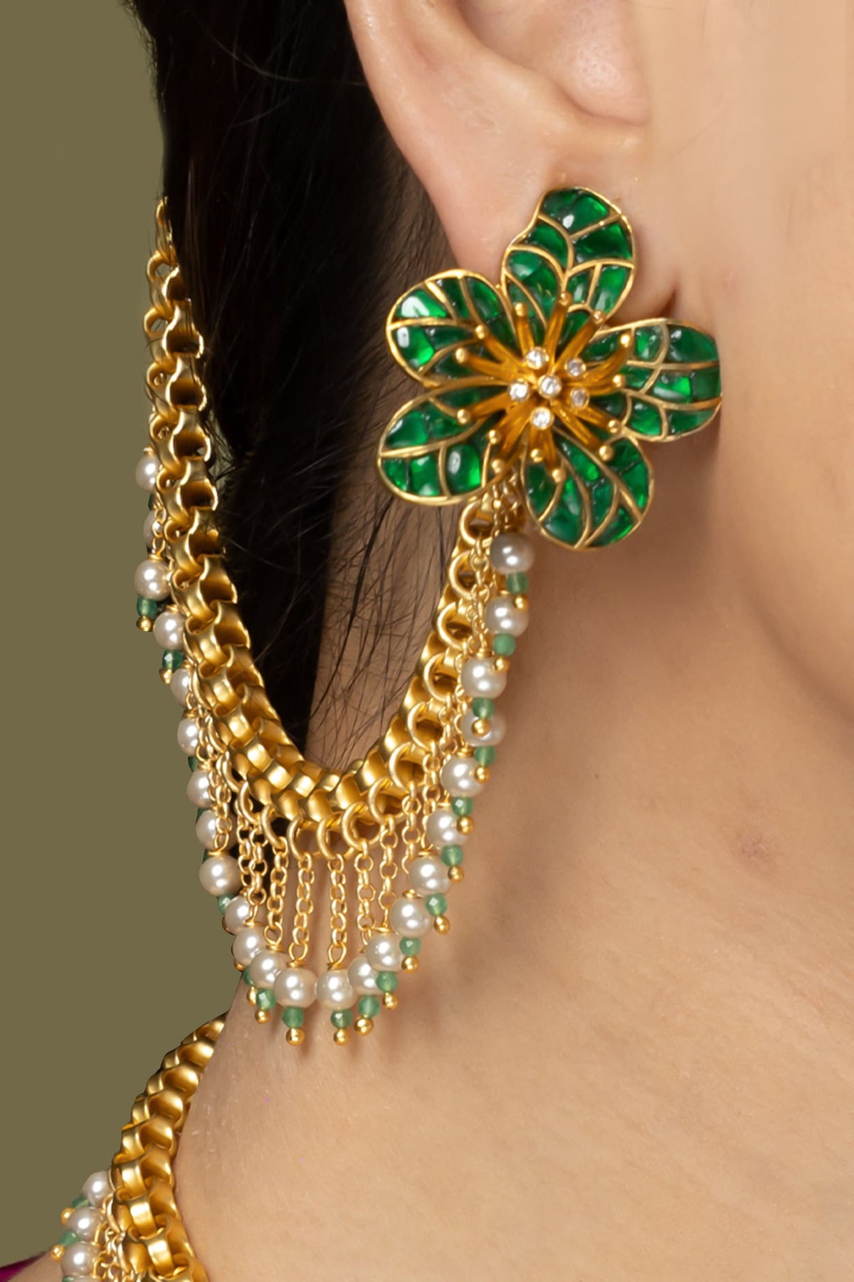 Emerald Bloom Changeable Kaan Chain Earrings 