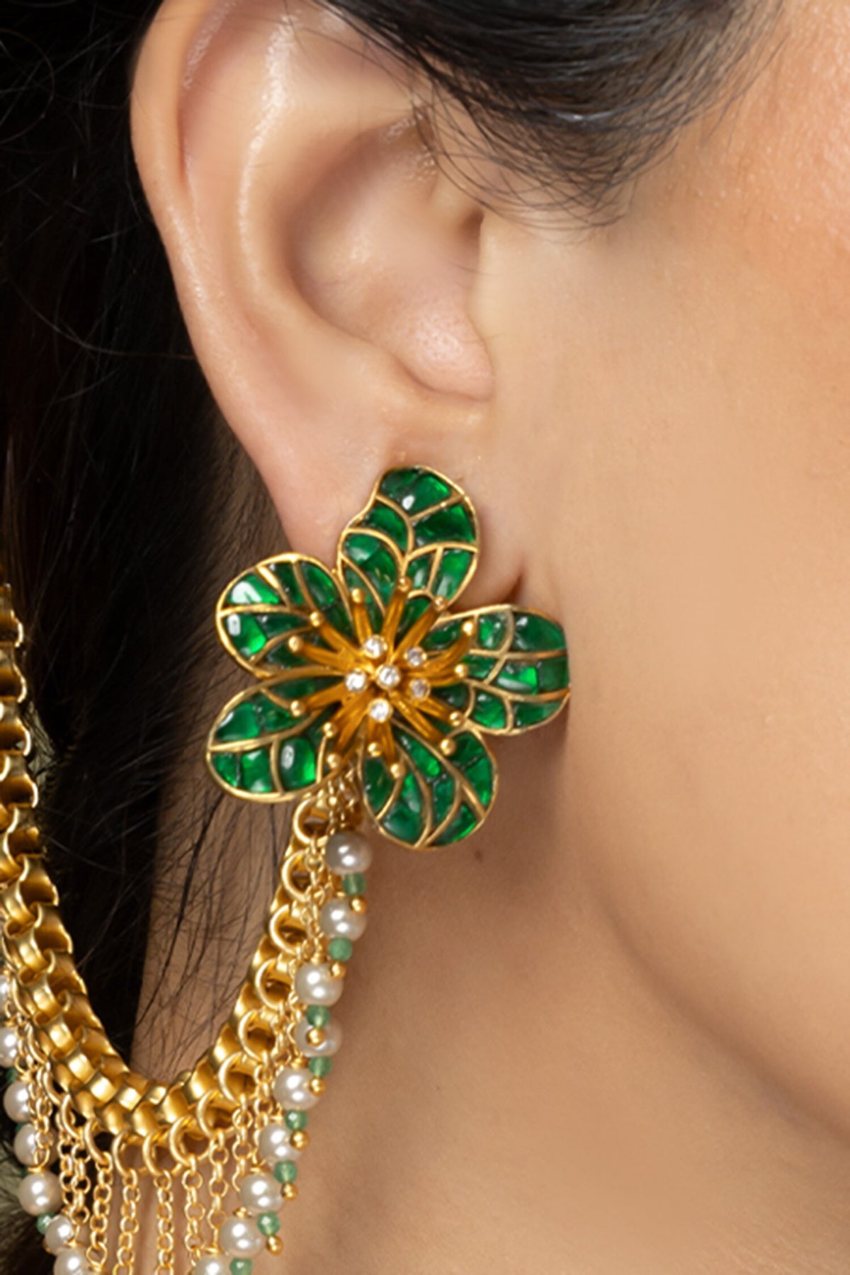 Emerald Bloom Changeable Kaan Chain Earrings 