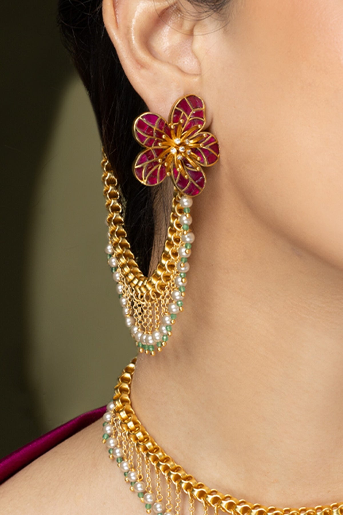 Stone Blossoms Kaan Chain Earrings 