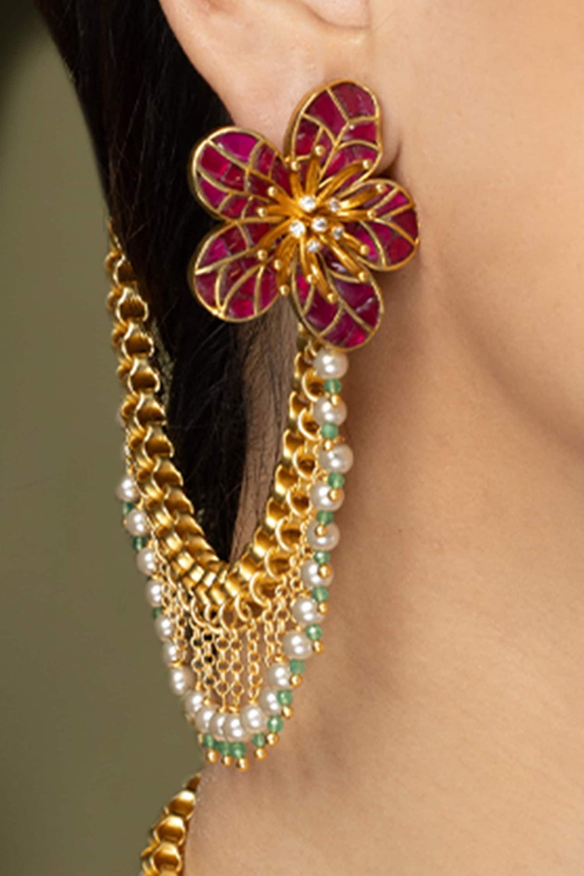 Stone Blossoms Kaan Chain Earrings 