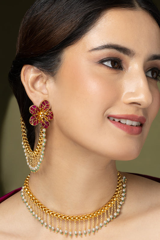 Stone Blossoms Kaan Chain Earrings 