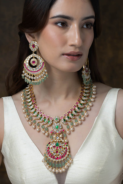 Peacock Feathers Long Necklace Set 