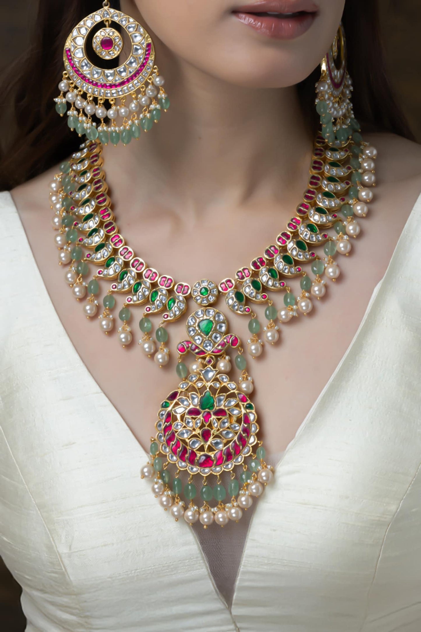 Peacock Feathers Long Necklace Set 