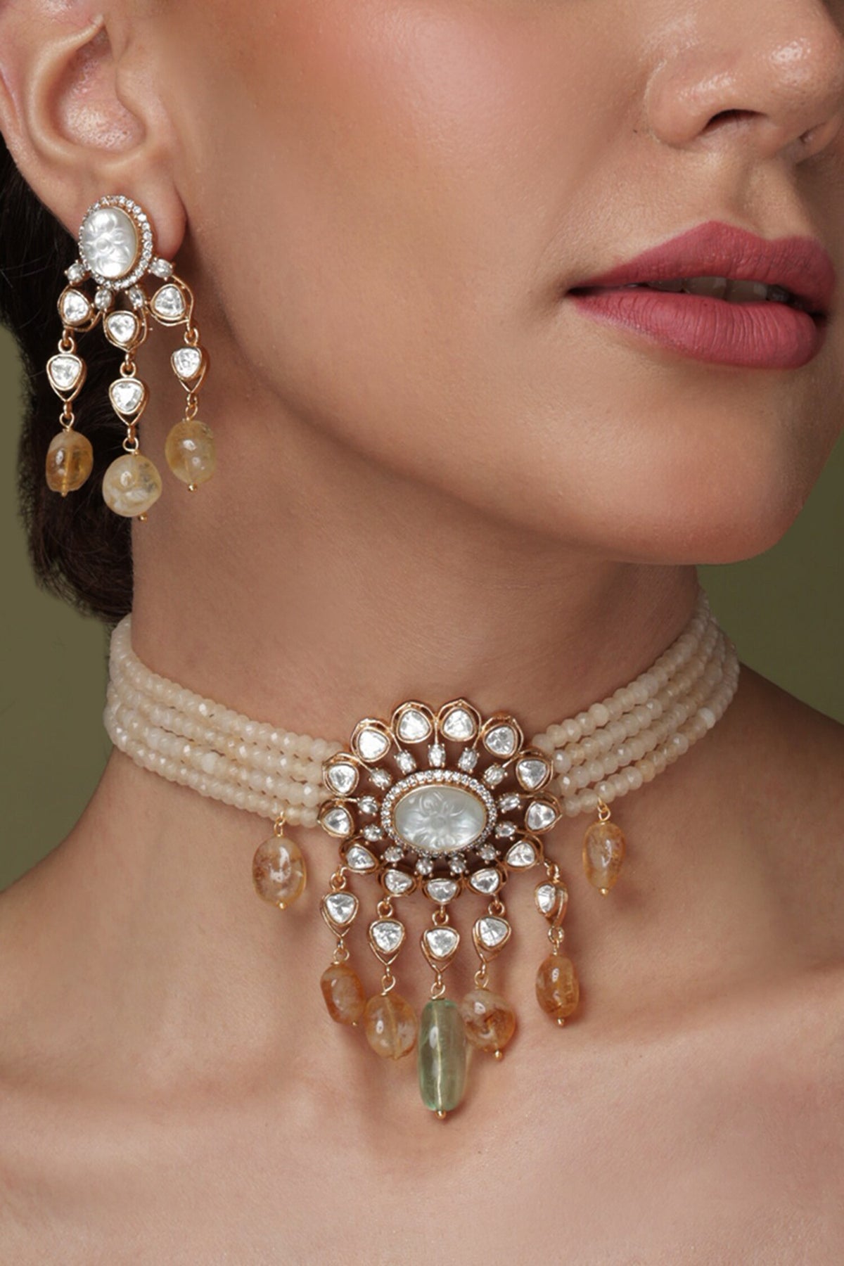 Multi-Strand Pearl & Citrine Necklace Set 