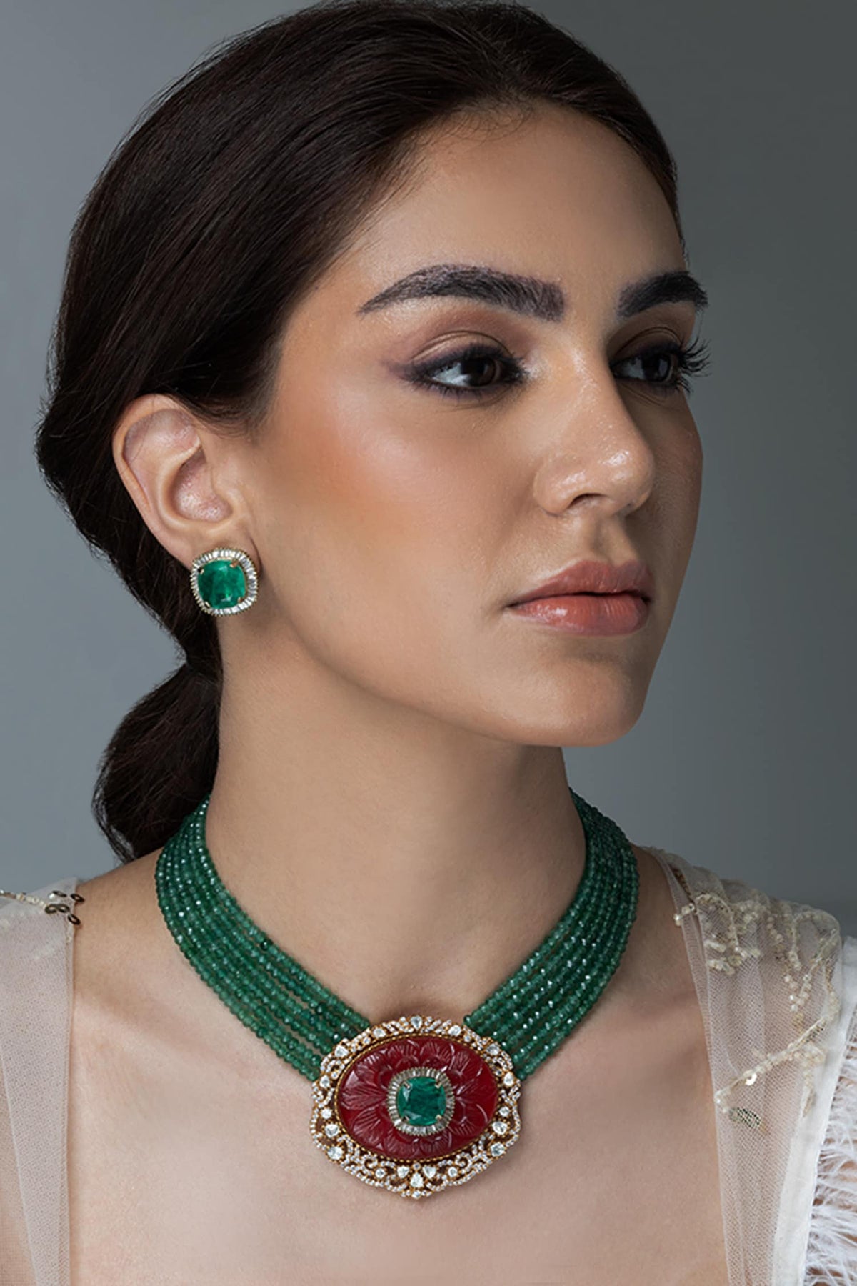 Onyx & Stone Embellished Necklace Set 