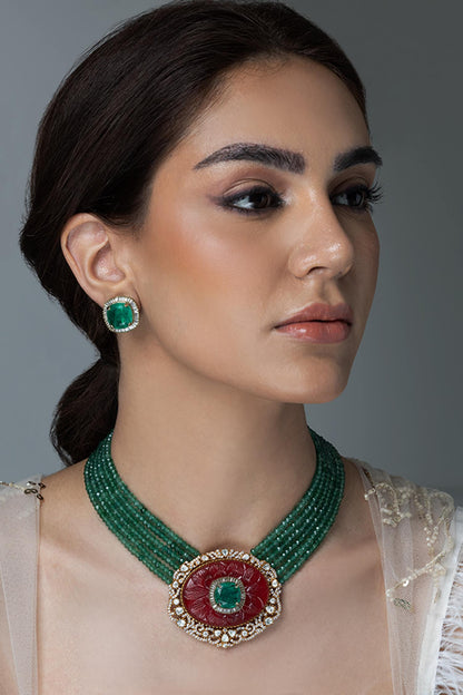 Onyx & Stone Embellished Necklace Set 