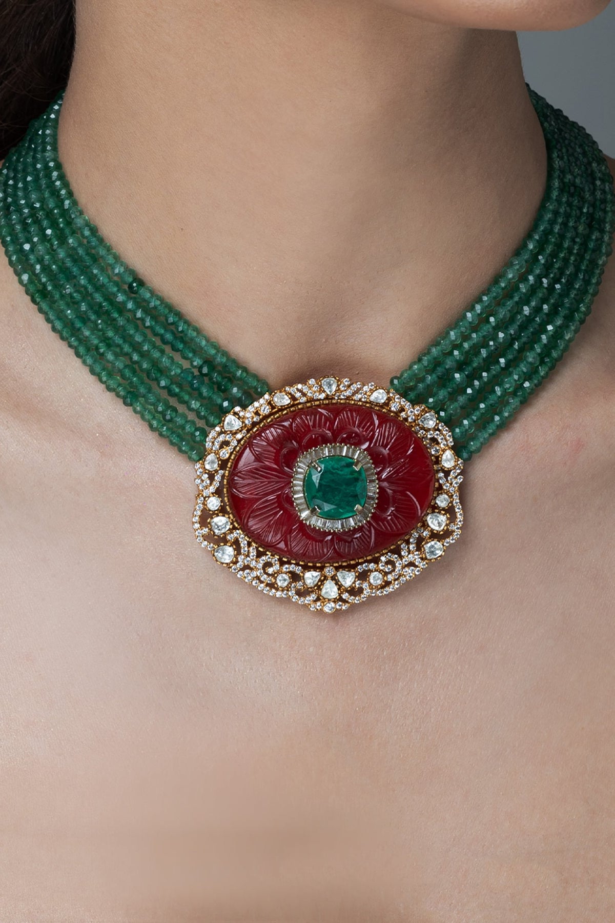 Onyx & Stone Embellished Necklace Set 